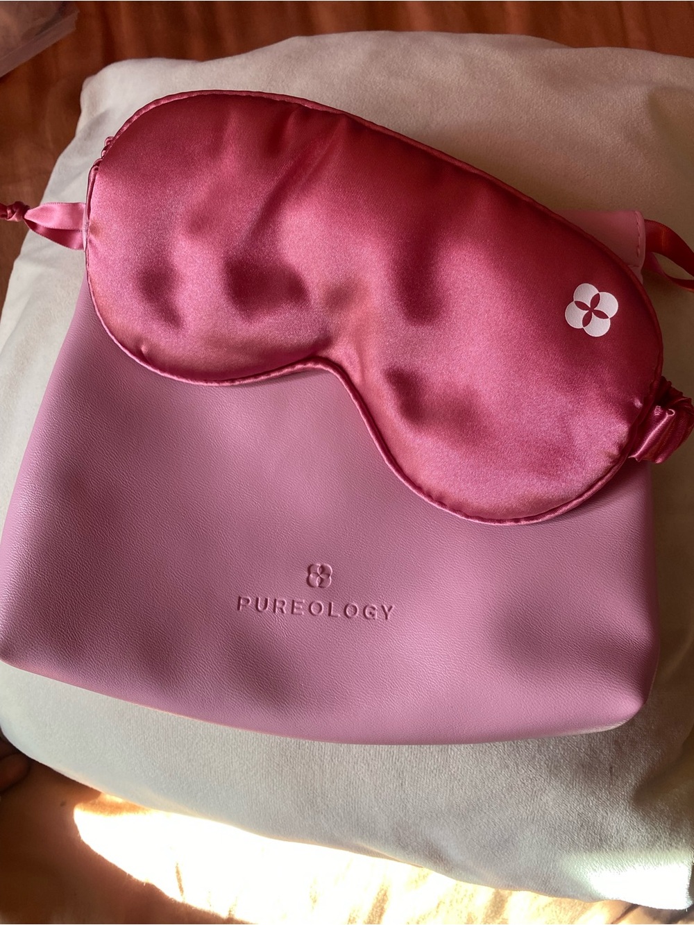 Pureology Pink Satin Sleep Mask and Pink Cosmetic Pouch Set